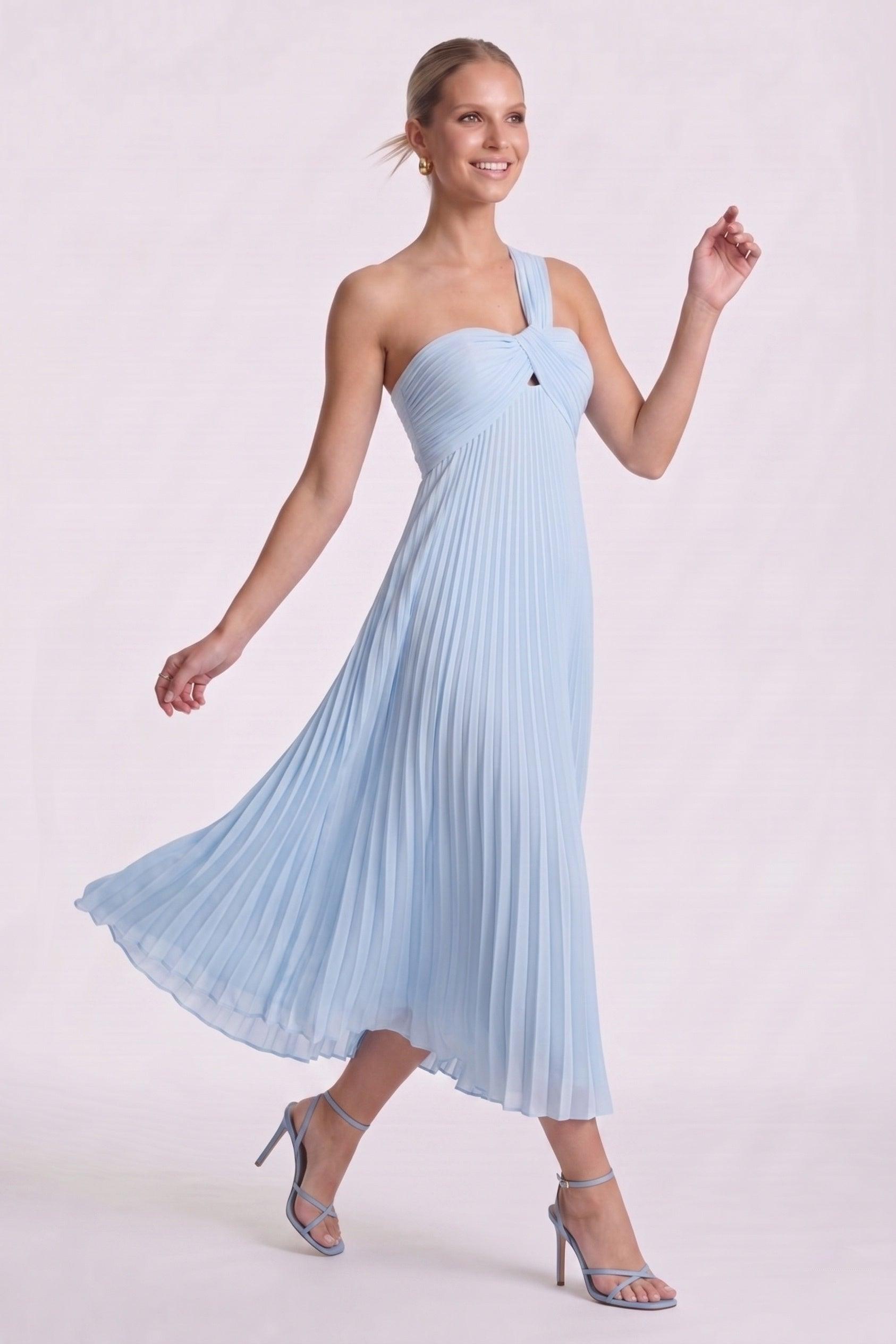 A-Line Ankle Length Chiffon Wedding Guest Dress CG0324 - Light Blue - COCOMELODY